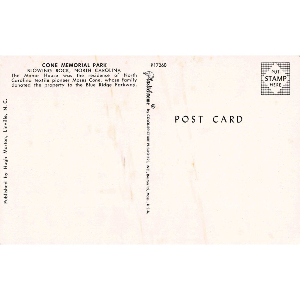 Vintage Cone Memorial Park Manor House Postcard Blowing Rock NC Plastichrome - Picture 2 of 2